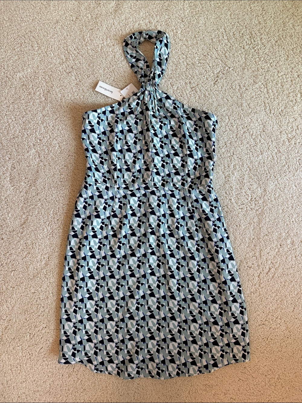 Heartloom One-Shoulder Geo Print Dress in Light Blue and Black